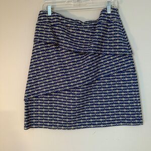 J. McLaughlin Nicola Tiered Navy and Gold Chain Pattern Skirt Large Catalina